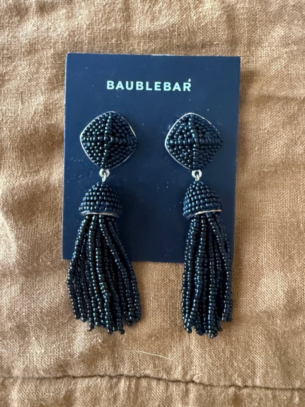 BaubleBar Azura BLACK Beaded Tassel Earrings